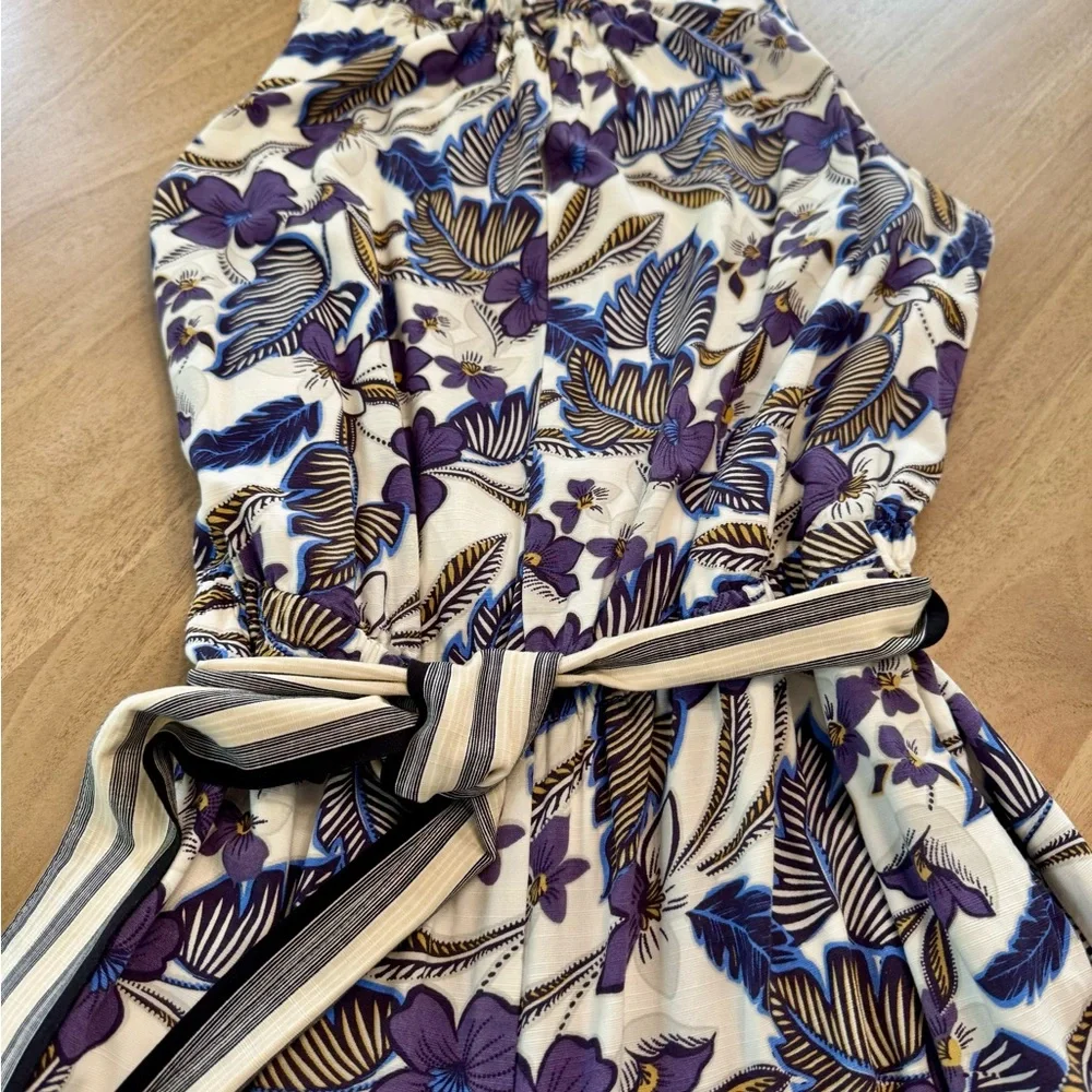 LOFT Floral Jumpsuit in Blue and White Large - Picture 5 of 16